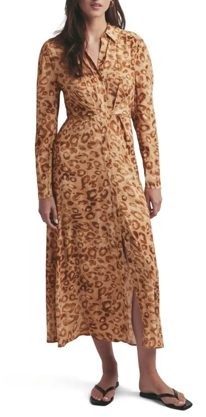 Favorite Daughter The Icon Leopard Print Long Sleeve Midi Dress US 4